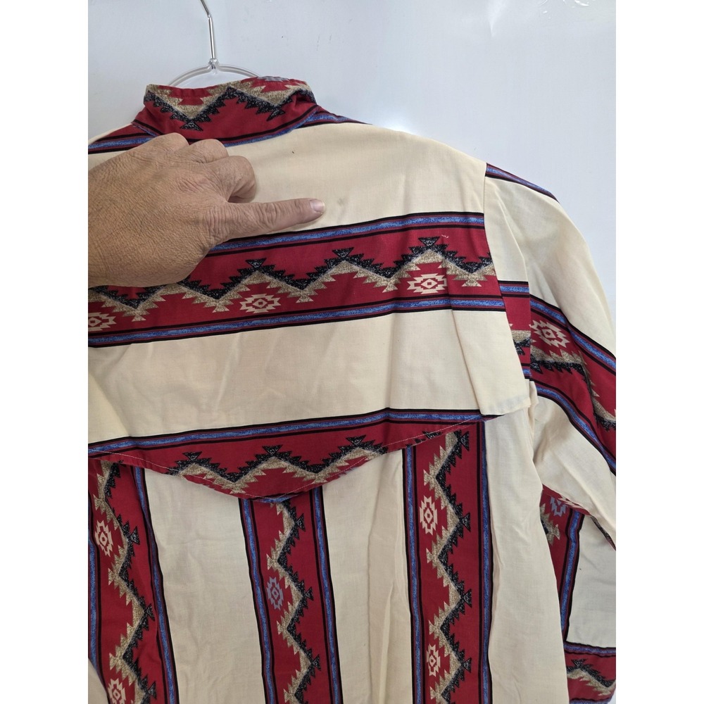 Southwestern Shirt Mens Large Red Tan Aztec Western Button Front Long‎ Sleeve - Picture 2 of 8